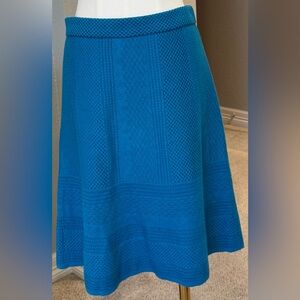 Tahari ASL Turquoise Blue & Navy Underlay Knee Length A-line Skirt